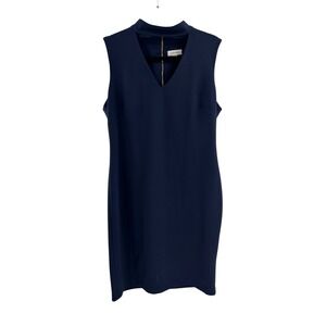 Calvin Klein Women Navy Blue Sleeveless Mock Neck Sheath Dress Size 12